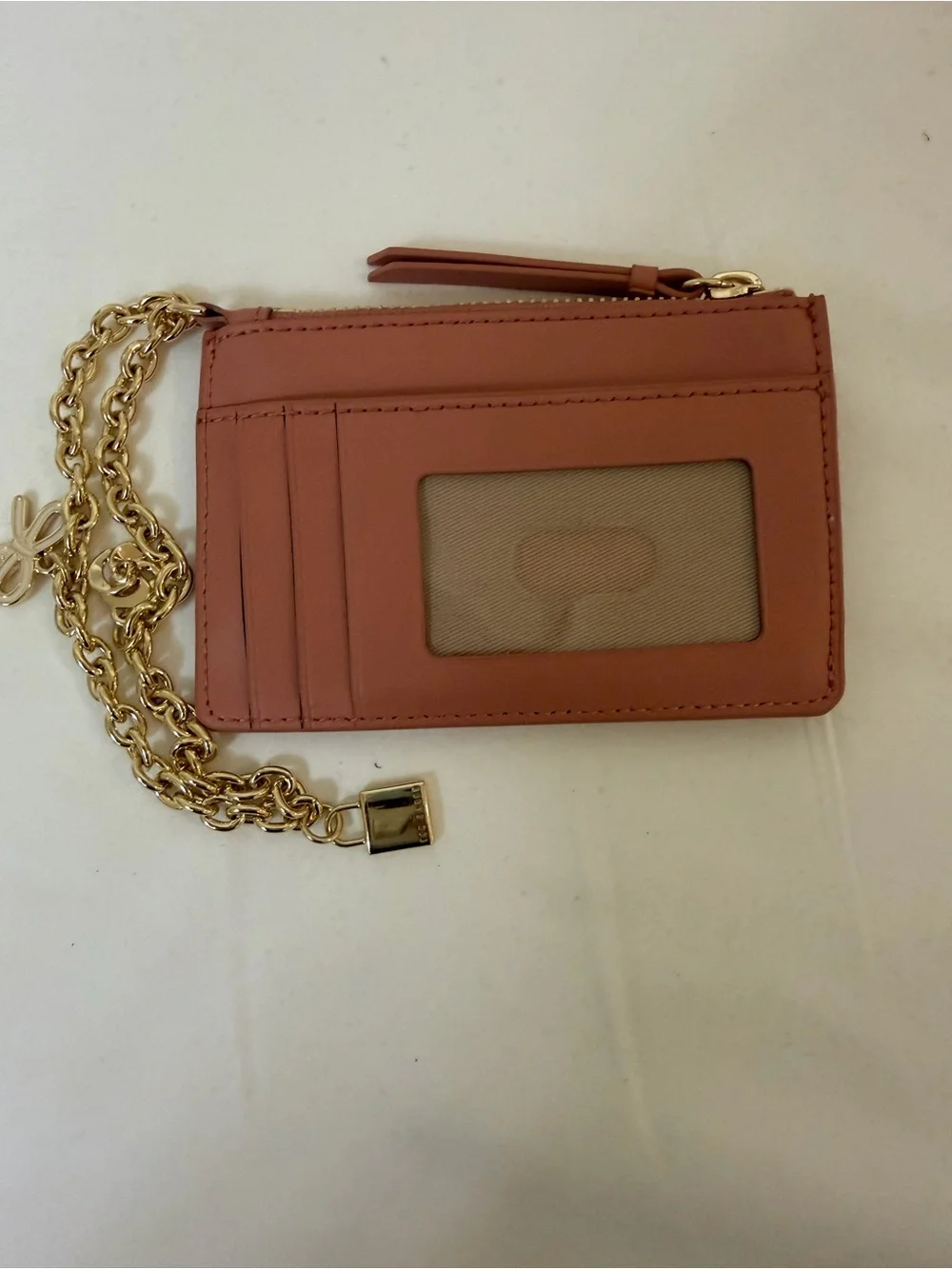 Ted Baker Rose Leather Card Holder with Gold Charm Chain